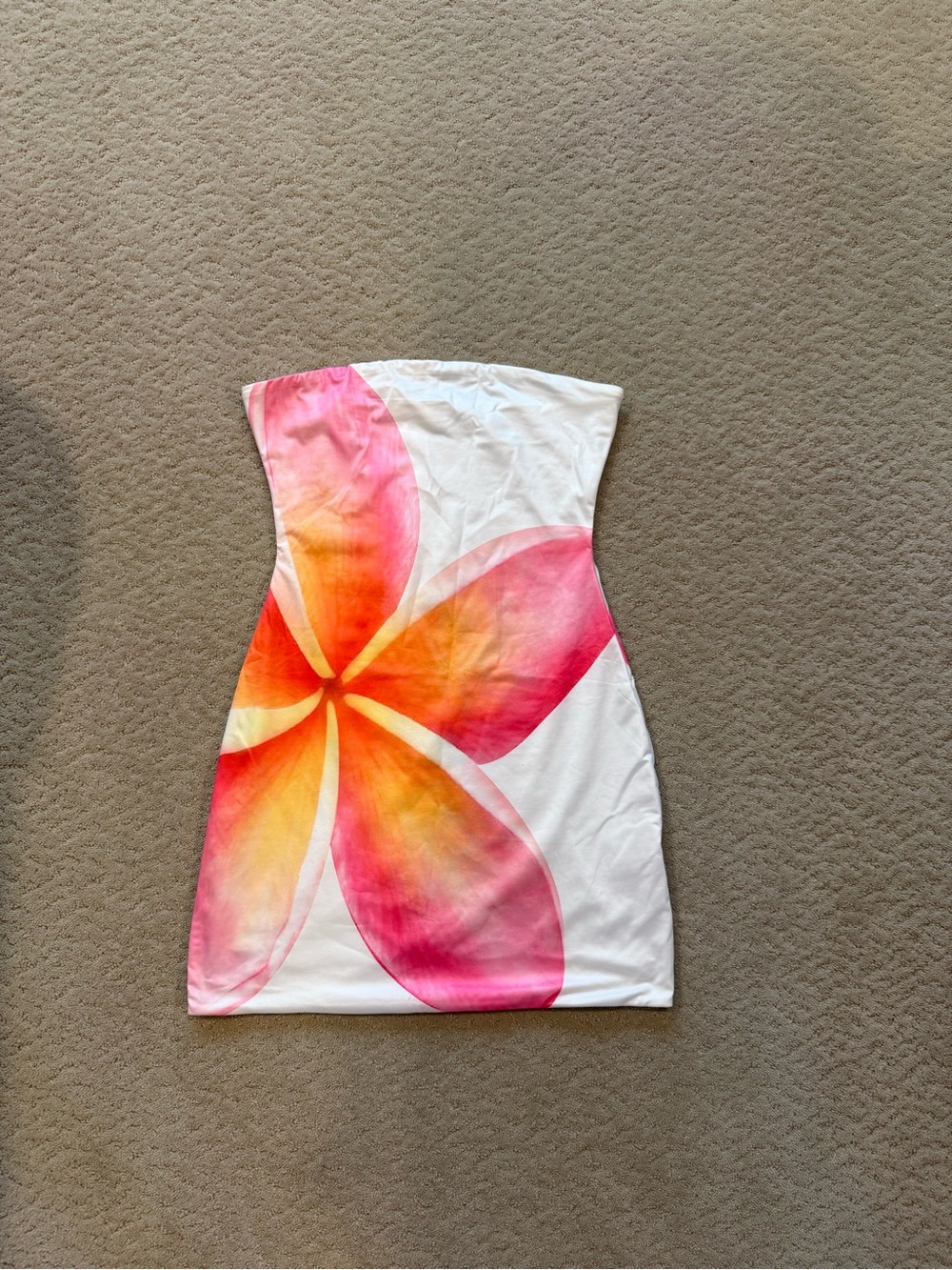 Beginning Boutique Strapless White Mini Dress with Pink & Orange Floral